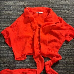 Vibrant Red Women's Tie-Front Top